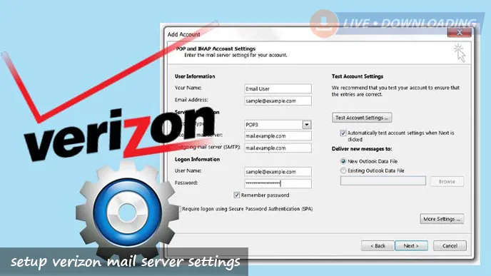 How to setup verizon mail server settings?