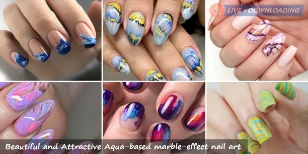 Beautiful and Attractive Aqua-based marble-effect nail art - Livedownloading
