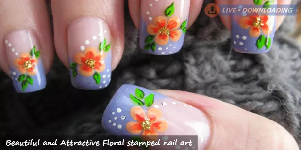 Beautiful and Attractive Floral stamped nail art - Livedownloading