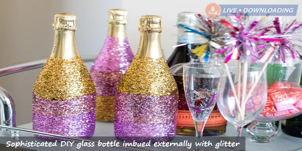 Sophisticated DIY glass bottle imbued externally with glitter - Livedownloading