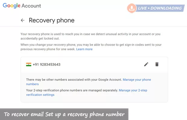 To recover email Set up a recovery phone number - Livedownloading